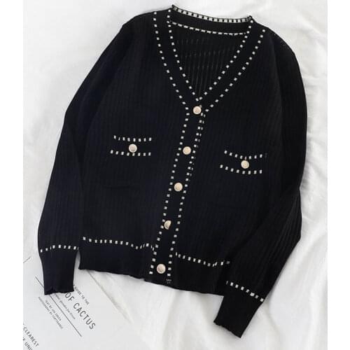 Spring Autumn Womens Cardigan New Single-breasted Stitching Cardigan Korean Style Loose and Thin Knit Female Sweater Coat LL295