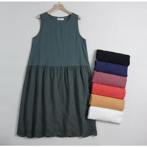 2021 New Spring Summer Mori Girl Cotton Embroidery Sleeveless Vest Dress Women Casual Midi Dress