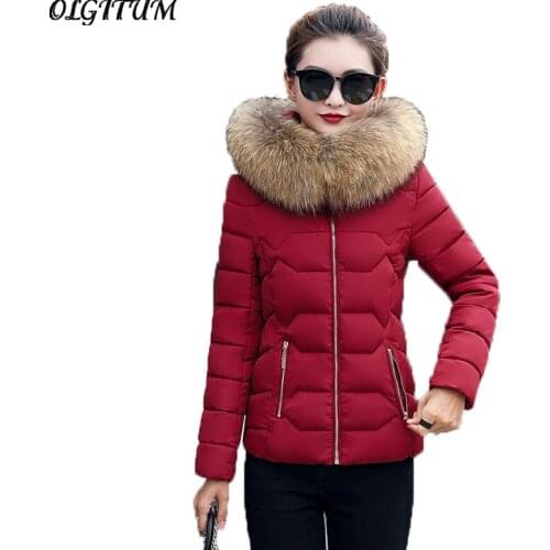 2019 New Fashion Cotton Coat Womens short section Korean coat Solid color winter jacket large Fur collar hooded Outwear Parka