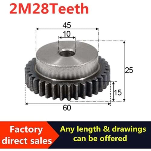 1PCS New Durable Convex Gear Pinion 2Module 28Teeth 10mm Hole Carbon Steel Convex Gear
