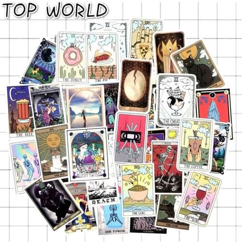 10/50pcs/pack Tarot Divination Stickers Trolley Rectangle Sticker Waterproof Guitar Skateboard Sticker For Children Toys