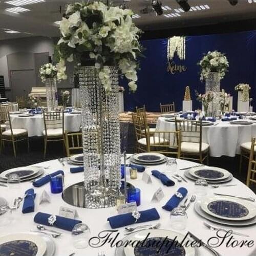 10PCS 80cm Tall Crystal Centerpieces for Wedding Decoration Gold Silver Flower Stand Acrylic Chandelier Event Party Aisle Decor