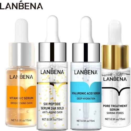 LANBENA 24K Gold Serum Six Peptides Face Serum Anti-Wrinkle Anti-Aging Lift Firming Refresh Fine Lines Moisturizing Whitening
