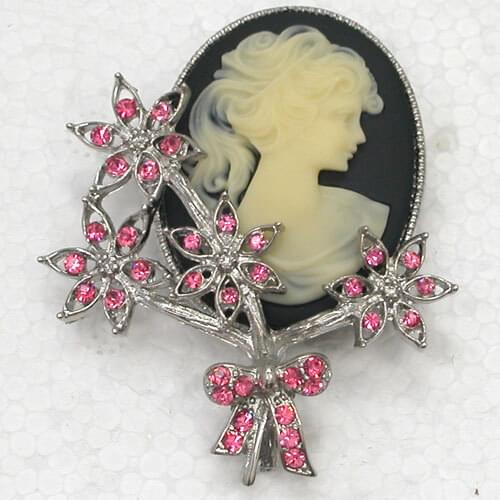 12pcs/lot Wholesale Portrait Cameo Brooch Rhinestone Flower Pin brooches C101601
