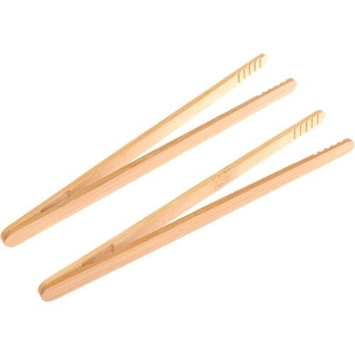 2Pcs Wood Food Toast Salad Tongs Bamboo Tongs Toaster Bacon Sugar Ice Tea Tong Clip for Cooking Baking Barbecue