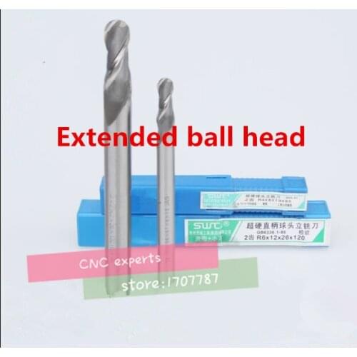 2PCS lengthening R6~R10 high speed steel ball end milling cutter, straight shank white steel cutter, R alloy milling cutter