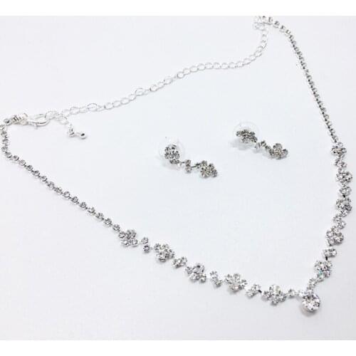 2021 Fashion Bridal Wedding Necklace Earrings Set Alloy Rhinestone Dangle Earring Necklaces Women Jewellery Accessories