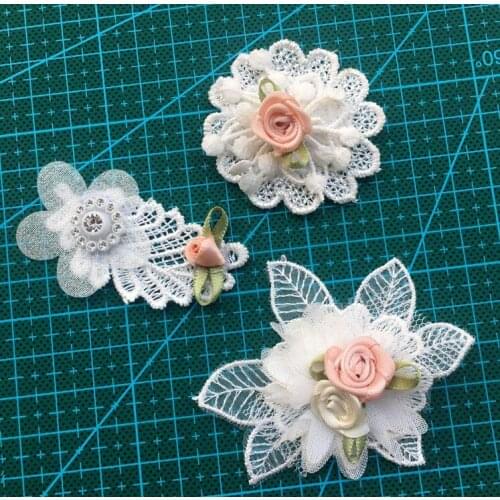3 Pieces Venise Lace Costume Dress Collar Fabric 3D Flower Lace Patchwork Applique Motif Scrapbooking