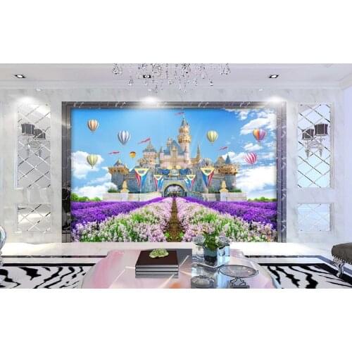 3D childrens room dream castle hot air balloon flower sea beautiful scenery large mural home decoration background wallpaper