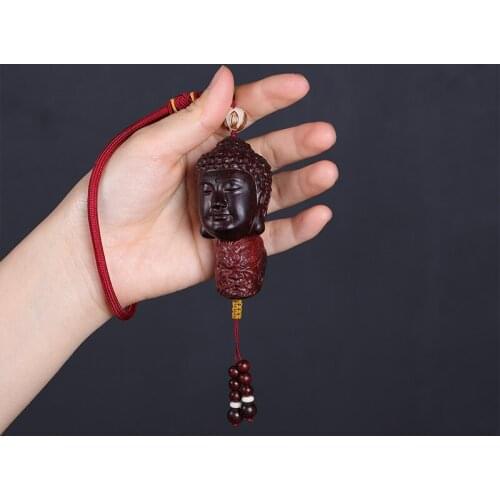 7cm Lobular Rosewood Buddha Myth Historical Buddha head Sakyamuni Rosewood Figure Statue Car Hanging Office Decoration