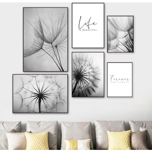 Abstract Dandelion Wall Art Canvas Painting Poster Modern Black White Life Quote Art Wall Print Picture Living Room Decor