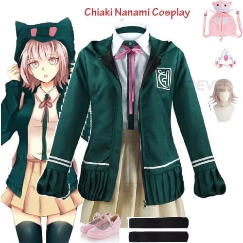 Anime Danganronpa Chiaki Nanami Cosplay Uniform Jacket Shirt Wig Bag backpack headwear shoes Full Set For Women Cosplay Costume