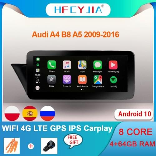8 Core 10.25" Android 10 System Car Stereo Radio IPS Screen For Audi A4 B8 A5 2009-2016 BT WIFI 4G Carplay 4+64G GPS Navi