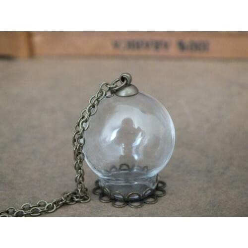 Free ship!! glass globe round ball with bronze flower base, 25x15mm Diy glass bottle pendant, necklace pendant