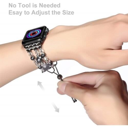 Bead Wristband Strap for Apple Watch 5 4 3 2 1 for Iwatch 44mm 42mm 38mm 40mm Adjustable Bracelet Metal Link Watch Accessories