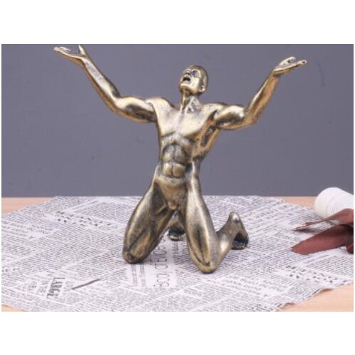 European-style black Male creative Figurine Shouting figures kneeling Sculpture Lucky Animal Statueart Crafts decoration