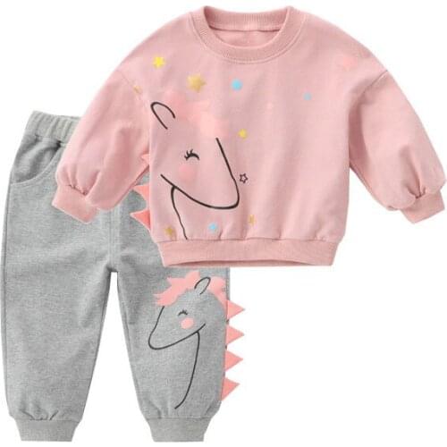 Spring Autumn Fashion Toddler Girls Clothing Set Cotton Solid O-neck Kids Sportswear Long Sleeve Children Outfit 1-4Year Clothes