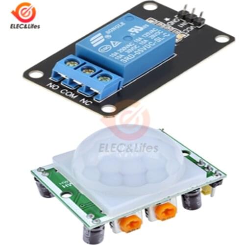 HC-SR501 SR501 Human Infrared Pyroelectr Sensor PIR Motion Sensor Detector Module + 5V 1 Channel Relay Module