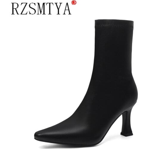 High Heels Dress Shoes Pointed Toe Bare Boots Black Booties Thin Heeled Fashion Ankle Boots Retro Ladies Shoes Botas