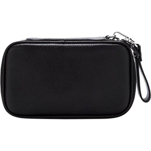 LUBINSKI Genuine Leather Black Tobacco Storage 2 Pipes Cigar Cigarette Case Bag Pipe Pocket Pipe Holder Tool For Cohiba