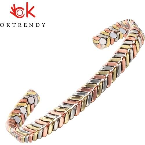 New Open Cuff Magnetic Copper Bangle Bracelet Health for Women Rose Gold Anti-fatigue Arthritis Rheumatism Pain Relief Jewelry