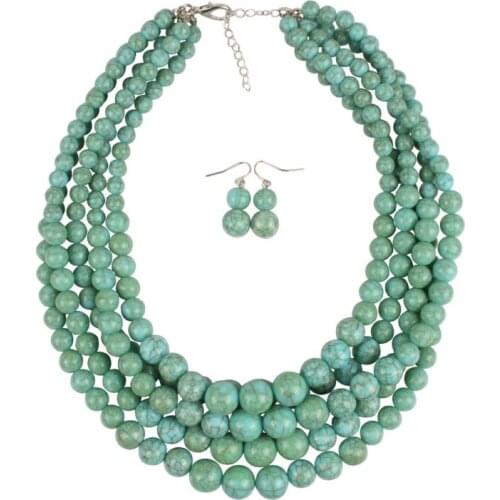 Fashion Hyperbole Multi Layer Beads Bohemian Ethnic Jewelry Sets for Women Boho Geometric Tassel Short Necklace Earrings