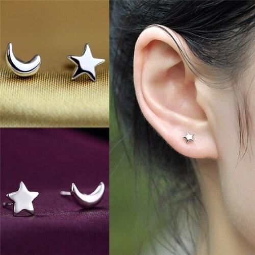 Fashion Silver Plated Star and Moon Earrings for Women Girl Elegant Jewelry Gift