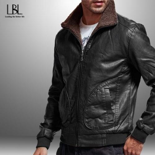LBL Winter Mens PU Jackets Thick Warm Mens Motorcycle Jacket New Fashion Windproof Leather Coat Male Lapel leather Jackets Cool