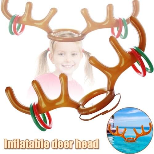 Inflatable Deer Head Ring Christmas Decoration Animal Headpiece Throwing Ring Toy Xmas Game BM88