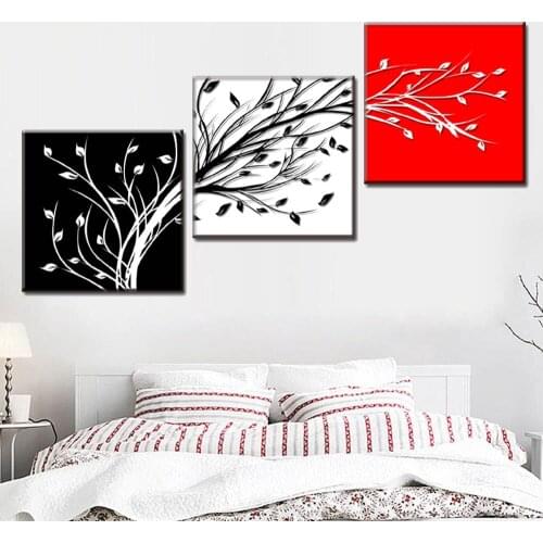 Wall Painting 3 Pcs/set Red White Black Tree Branch Canvas Painting Modern Abstract Wall Art Decor Picture for Home Hotel 2020