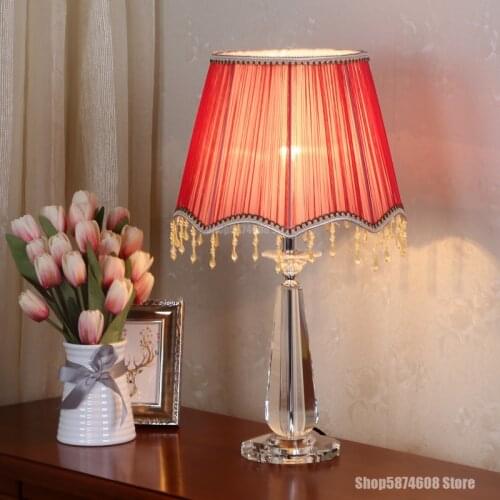 Nordic Crystal Table Lamp Modern LED Bedroom Bedside Hotel Table Lamps Living Room Study Home Crystal Fabric Decoration Lighting