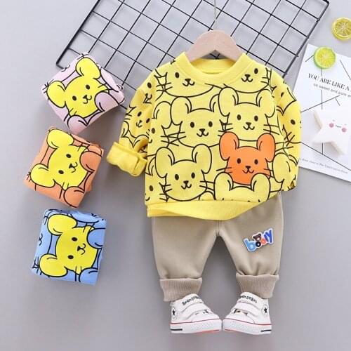 New Toddler Boys Clothing Spring Autumn Sets Baby Girls Cartoon Full Print O- Neck Tops+Pants Kids Infant Sports Fashion Suits