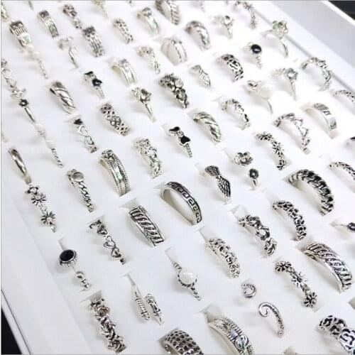 New fashion jewelry Korean fashion vintage womens ring multi-style ancient silver small ring mixed wholesale