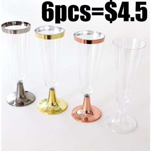 Disposable Plastic Champagne Glasses Red Wine Glasses Party Party Decoration Cocktail Glasses Rose Gold Stem Glasses Creativity