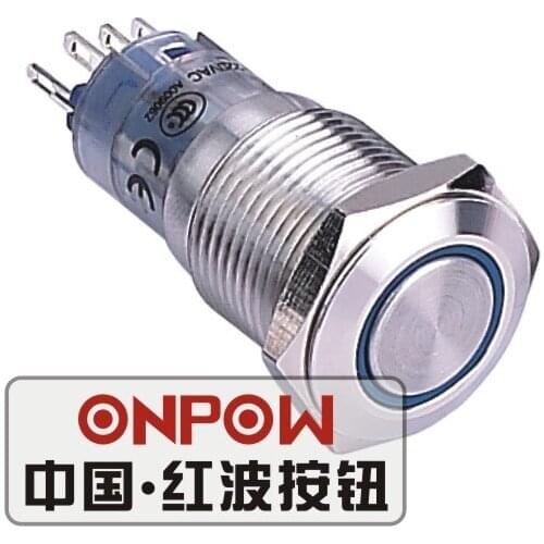 ONPOW 16mm Momentary Flat round 12V,24V,110V,220V Angel eye LED Stainless steel Push Button Switch (LAS2GQF-E/S) CE,RoHS
