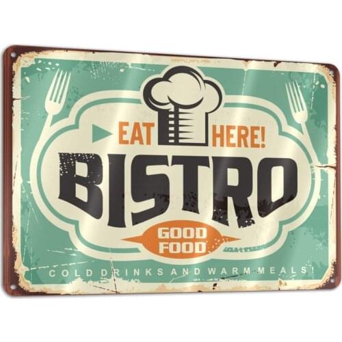 Bargburm Bistro Eat Here Good Food Retro Sign Tin Art Wall Decor Vintage Aluminum Metal Sign Iron Painting