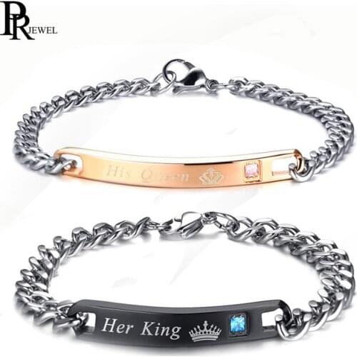 Gift for Lover His Queen Her King Stainless Steel Couple Bracelets For Women Men Jewelry Matching Set