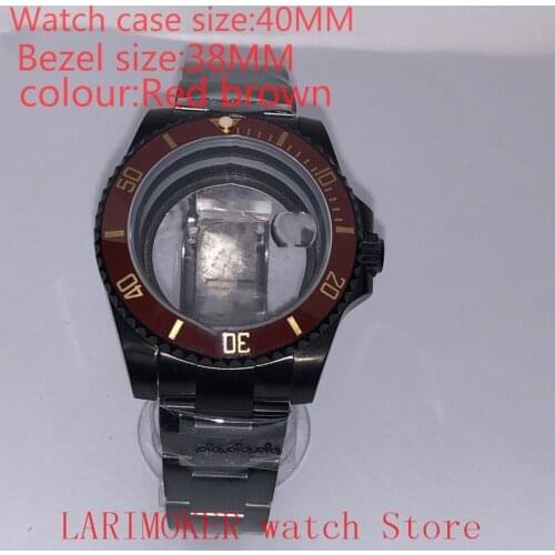 Suitable for NH35 NH36 Miyota 8215 40mm 904L stainless steel case, transparent black back cover, with bezel,Red brown