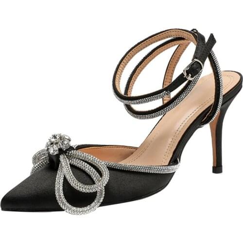 IPPEUM 2021New Elegant Crystal Wedding Shoes Sandals Summer Big Bowtie Clear Transparent Heel Party Pumps Women Rhinestone Strap