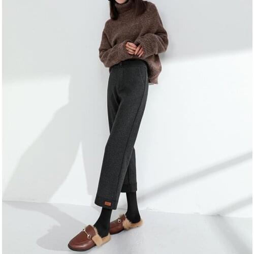 Woolen Women Winter Pants Thick Warm Vintage Autumn Thicken Fleece Trousers Straight Pants for Women Velvet Pants Capris X656