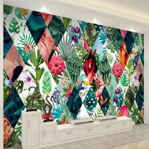 Wellyu Nordic tropical plants flower flamingo TV sofa background wall paper custom large mural green wallpaper