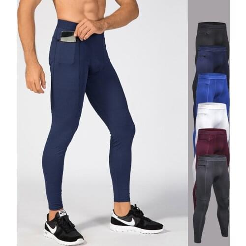 Sports Leggings Fitness Gym Men Compression Pants Pocket Solid Quick Dry Sports Leggings Running Tights Sportlegging Trousers