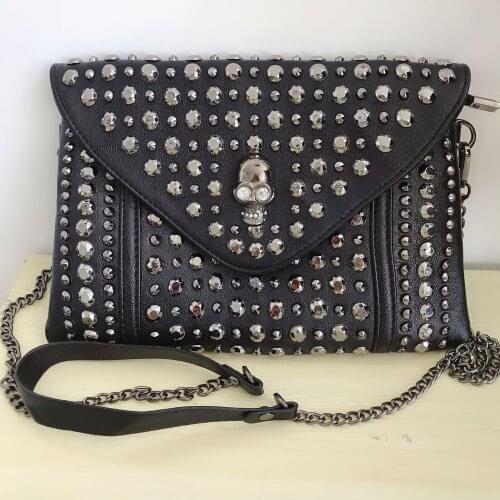 PU Leather Skull Rivets Bag Unisex Women Shoulder Crossbody Handbag Purse