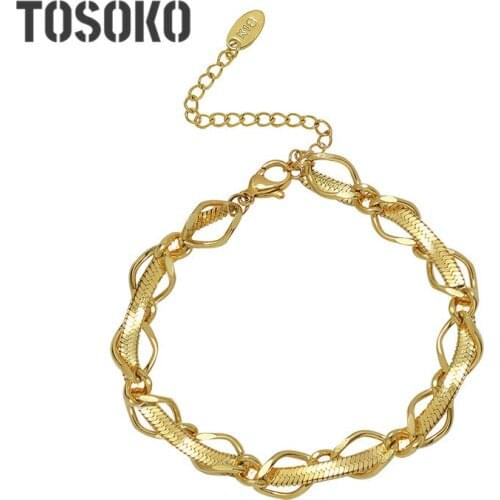 TOSOKO Stainless Steel Jewelry 18 K Gold Plated Blade Bhain Winding Necklace Bracelet Hip Hop Suit For Women BSP217-BSE278