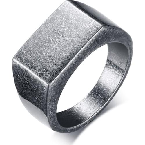 Stainless Steel Square Ring For Men Hiphop Simple Finger Ring Male Punk Jewelry Accessories Black Gold Silver Color US Size 7-12