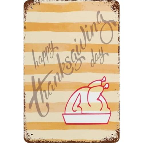 Vintage Retro Metal Tin Sign Wall Decor Art Happy Thanksgiving Day Turkey Dinner Home Decor Plaque Poster(20x30cm)