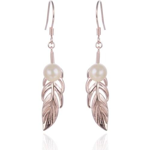 YJBR002458 New Fashion Rose Gold Ear Ornaments S925 Pure Silver Jewelry Hook Female Pearl Beaded Dangle Earrings