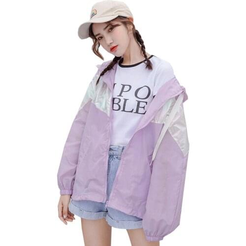 Summer Sun Protection Jacket Women Anti-uv Breathable Hooded Windbreaker Plus Size Bomber Jackets Fashion Basic Thin Coat Female