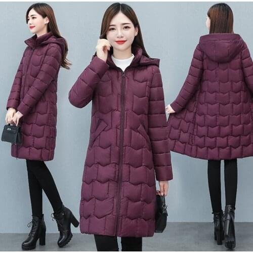 2021 Women Autumn Winter Long parkas Solid Hooded thicken zipper warm windproof jackets snow coat for lady size L-4XL