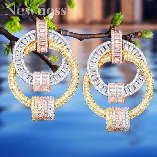 Newness Luxury Double Circle Full Micro Cubic Zircon Earring Fashion Jewelry Engagement Party for Women pendientes mujer moda